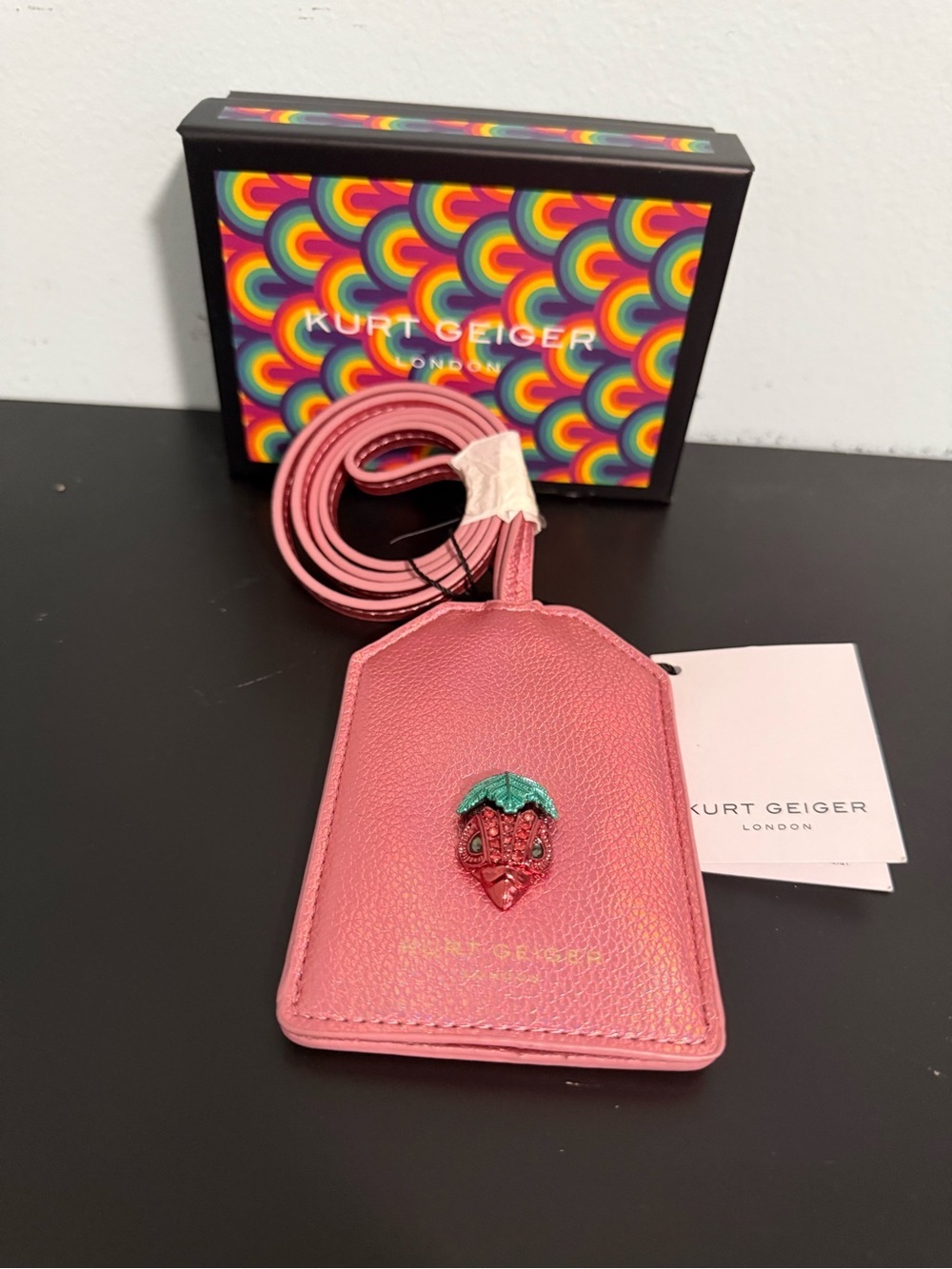 Kurt Geiger Rose Pink Leather card holder/Lanyard! NWB